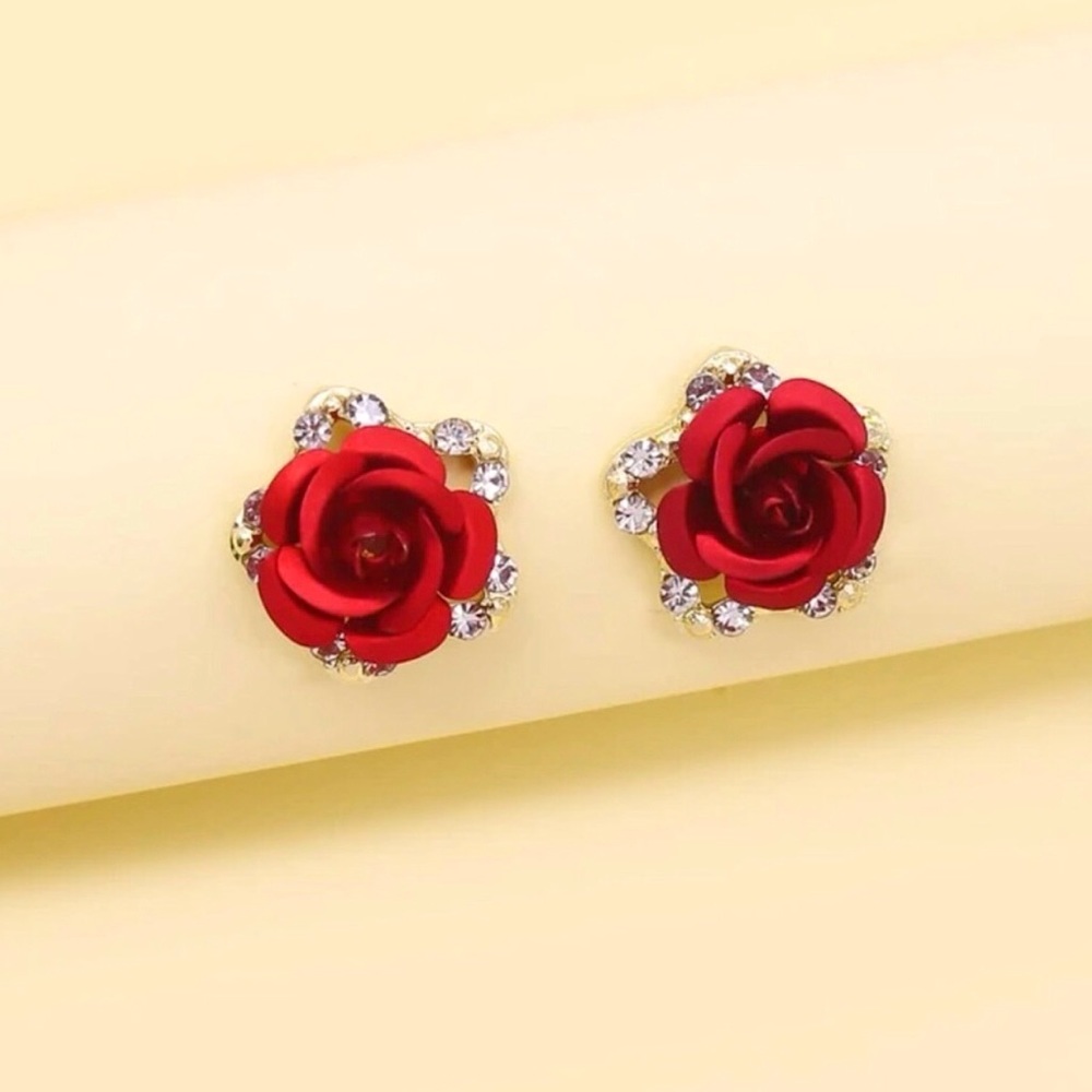 Red Rose Rhinestone Earrings
